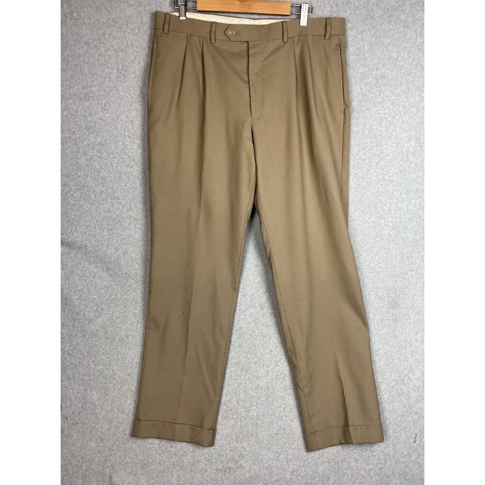Vtg Lauren Ralph Lauren Pants Mens 36X32 Brown Wool Pleated Cuffed Total Comfort
